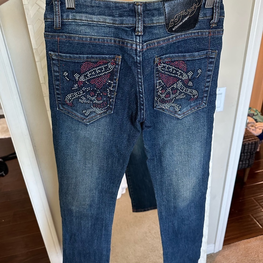 Ed Hardy Vintage Dark Blue Women's Jeans with Skull Design